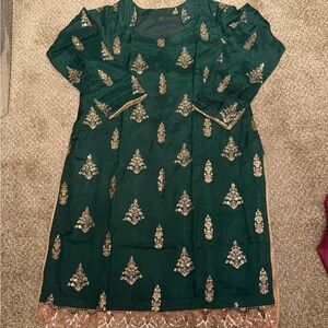 Stunning Green Dress with Gold Embellishments